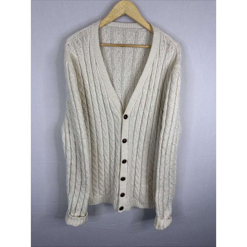 Vintage Cream Cable Knit Button‎ Front Cardigan Sweater Men’s XL Dad College